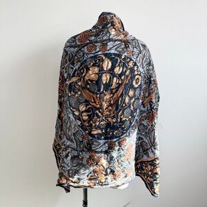 Vintage Perry Ellis Bird BlackBerry Blue Ornate Tapestry Scarf Square Gothic